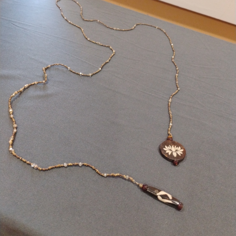 Boho Floral Inlay Long Necklace - Unbranded